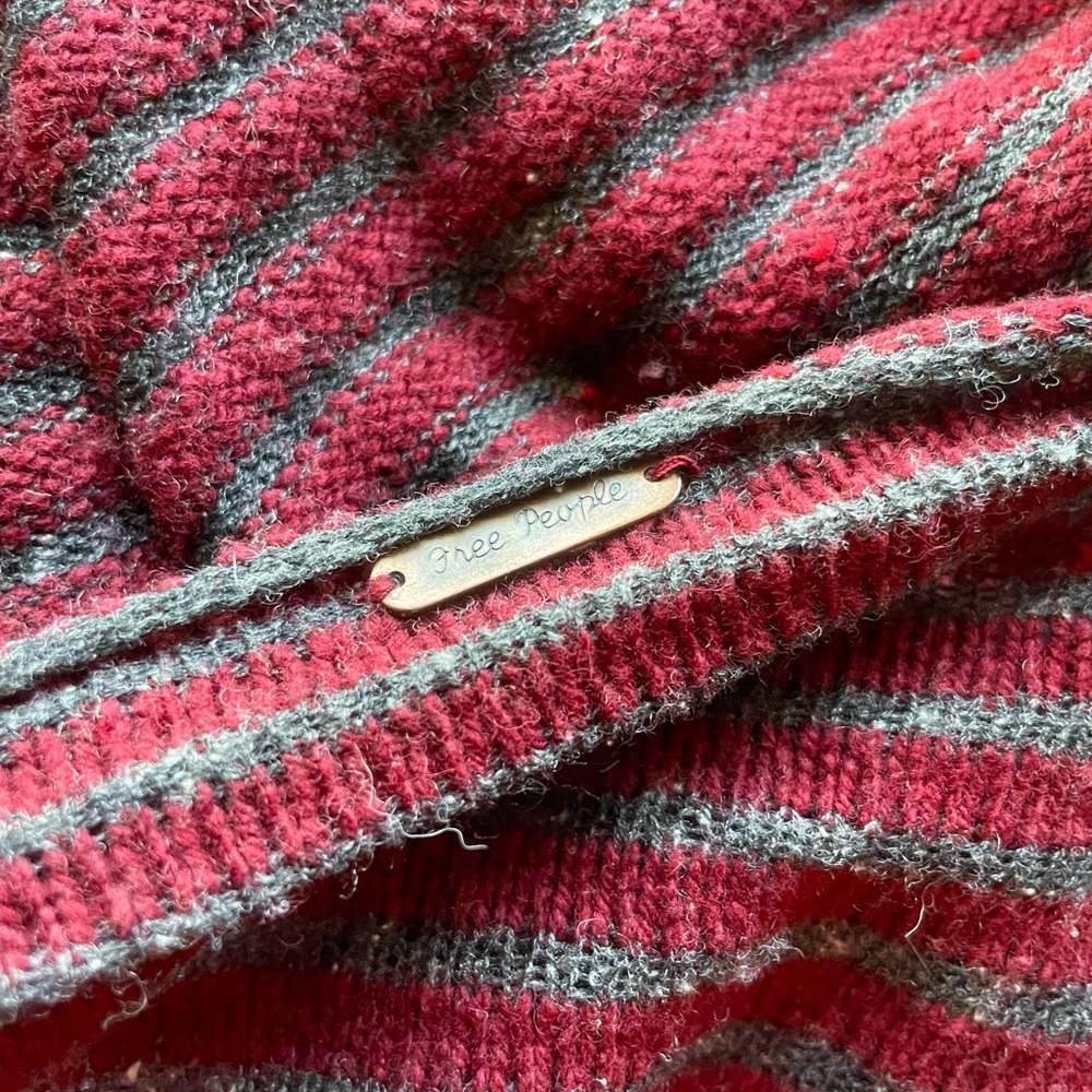 FREE PEOPLE Striped Whimsy Goth Wrap Sweater Cardigan XS S Red Gray Fairy Core - Picture 8 of 8